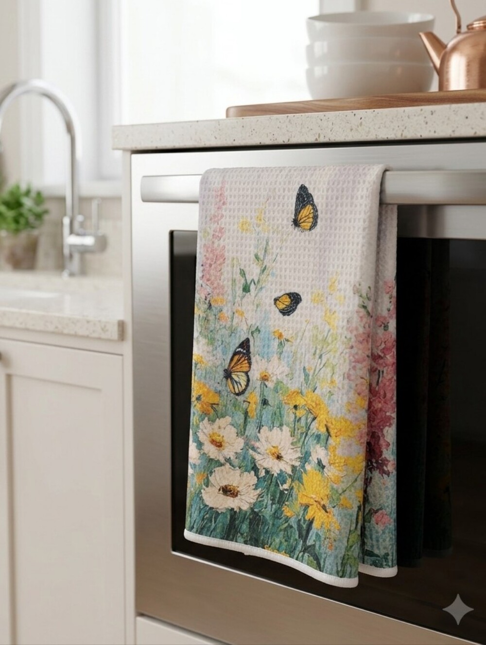 NWT Cottagecore Botanical Wildflower Butterfly Kitchen Towel Waffle Tea Cloth OS
